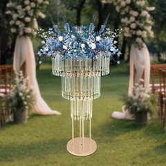 Gold 3-Tier Acrylic Crystal Wedding Flower Stand Iron Freestanding 50 × 72cm