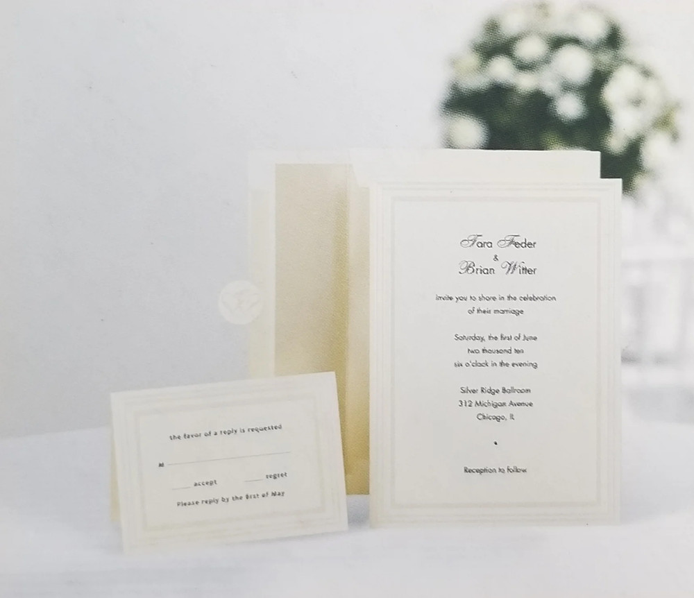 Triple Pearl Border Wedding Invitation and Response Card Kit – 50 Count – Ivory