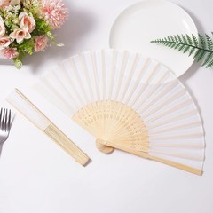 50-Pack Elegant White Silk-Inspired Hand Fans with Organza Bags for Weddings …
