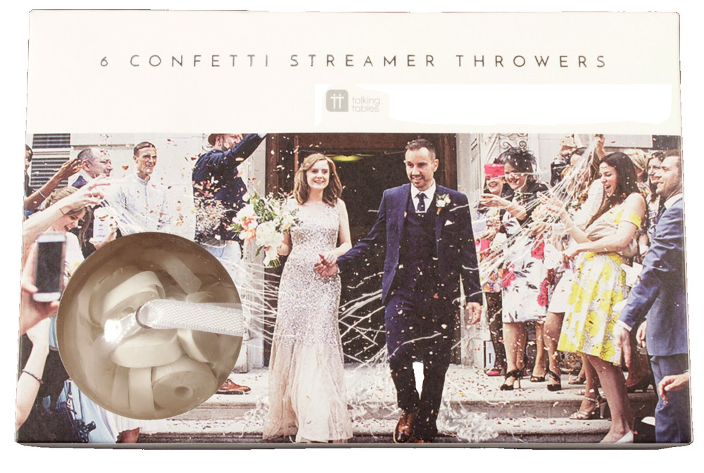 Wedding Confetti Streamer Celebration White No Mess Streamer Throwers 6 Per Box
