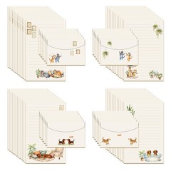 72 Pieces Cute Cat and Dog Writing Paper Envelopes, Half letter Beige
