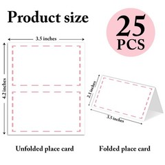 25 PCS Pink Lines Border Place Cards Editable Name Tent Table Food Label