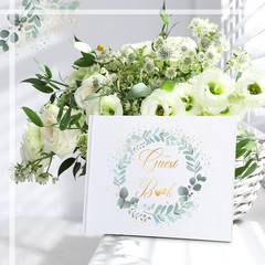 Geyee 3 Pcs Wedding Guest Book Set, Wedding Reception Registry Book with Pen and