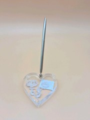 Gold Pen with Heart-Shaped Clear Rose Base for Wedding Guest Book