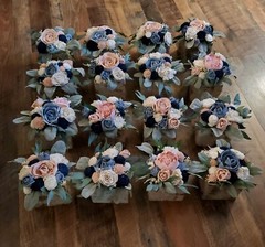 Dusty Blue Pink Sola Wood Cascade Bridal Bouquet Navy Blush Wedding Flowers