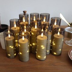 Flameless Candles with Recessed String Light, Battery Operated Grey#12*1