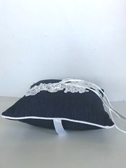 Western Wedding Blue Denim and White Lace Ring Pillow