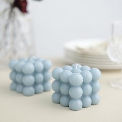 2 DUSTY BLUE Bubble Cube Unscented Paraffin Wax CANDLES Wedding Centerpieces