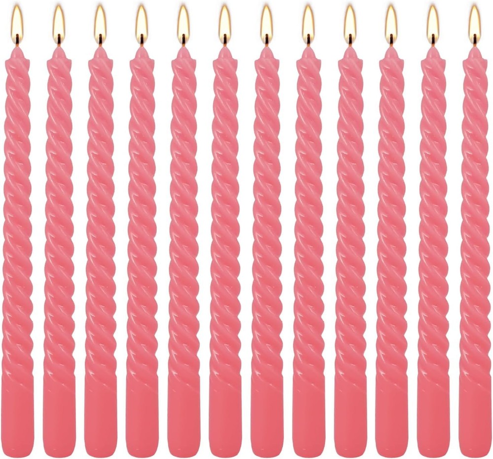 WPONSZU 10 Inch Pink Spiral Taper Candle Set of 12 Pack Unscented 12pink