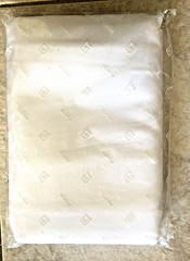 White 70″ x 120″ Tablecloth Rectangular plus Navy Blue Sheer Overlay 54″ x 108″