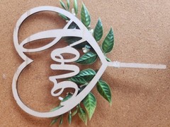 Heart Shaped Floral Wood Plastic Wedding Cake Topper Love Theme Figurine
