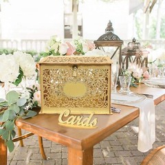 Gold Wedding Card Box with Lock Glitter Wooden Gift Card Holder for Reception