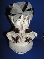 New Elegant Vintage Love Birds, double bells, black floral and white lace #55