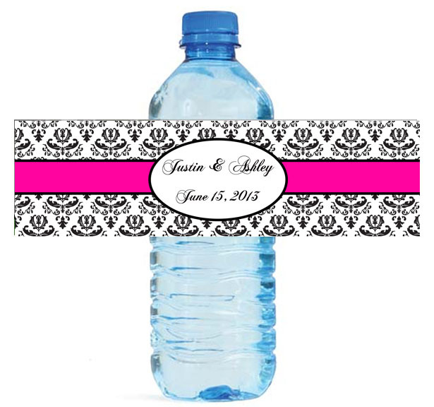 100 Damask 1 Pink Wedding Anniversary Baby Shower Water Bottle Labels 8″x2″