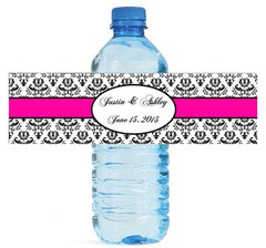 100 Damask 1 Pink Wedding Anniversary Baby Shower Water Bottle Labels 8″x2″