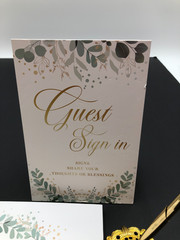 NEW Gold & Greenery Wedding Guest Book 7 x 9 inches | Pen & Table Sign | Resgi..