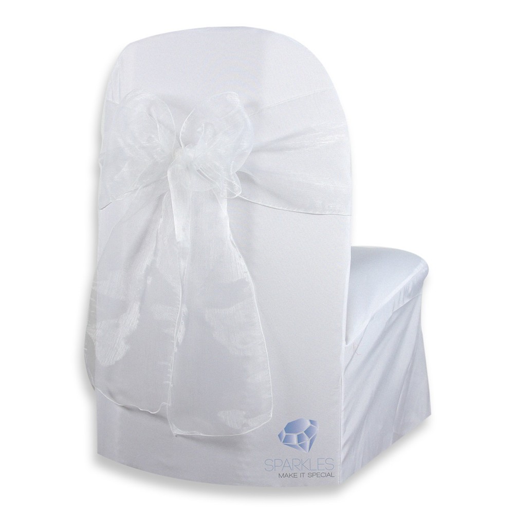 20 pcs Organza Chair Cover Bow Sash 108″x8″ – White – Wedding Party Banquet ze