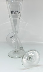 Mr and Mrs Red Heart Toasting Champagne Flutes Minimalist 4 oz. 9.75 inch