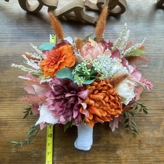 Beautiful Bridal Wedding Bouquet Budget Handmade Faux Floral Orange Purple Pink