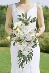 Alecono Wedding Bouquets for Bride, 9.8in Artificial White Bridal Bouquets fo…