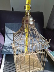 Gold Finish Metal Heart Bird Cage+Adj Hanging Chain Wedding Card Holder Planter