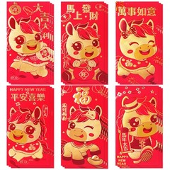 Chinese New Year Red Envelopes, Lunar 6.6 x 3.5 inches, with Gold Accents