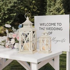 Lanterns Decorative Outdoor&Indoor, Set of (14″&10″) Beige Metal 14″H & 10″H 2