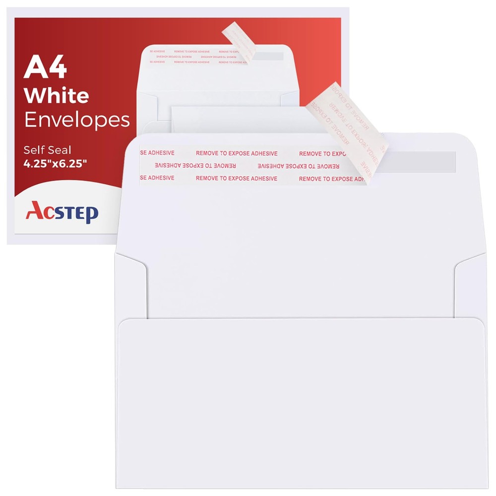 ACSTEP 100Pack A4 Envelopes 4-1/4 X6-1/4 A4(4-1/4 X 6-1/4) 100 PCS, White