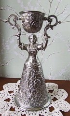 Vtg. Silver Plated Gold Wash Double Toasting Wedding Cup Chalice Goblet 8 1/2″ H