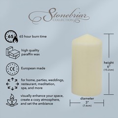 Stonebriar Unscented Pillar Candles – 65 Hour Burn Time, 3″ x 6″, Ivory