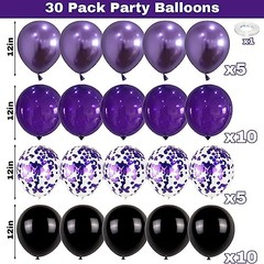 Purple and Black Balloons, 12 Inch Metallic Party Balloons Purple Black
