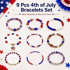 9 Pcs Bracelets for Women Colorful Heishi Stretch Stackable Independence Day