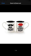 Brand new never used. In box. Mr right and Mrs always right mug set gift set !
