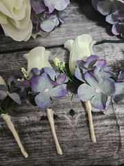 12 Piece Wedding Bouquet Set, Purple, Ivory, Rose, Peony, Vintage Style Bouquets