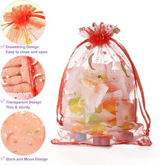 100PCS Moon Star Organza Bags, 4X6″ Wedding Favors Bags with Drawstring, Mixed C