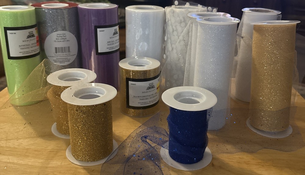 Tulle 6” On Roll At Least 300 Yards 3” Glittery Shiny Sparkles Assorted Colors