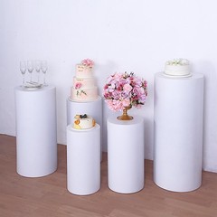 5 White Metal Cylinder Display Stands Pedestal Riser Columns Party Decorations