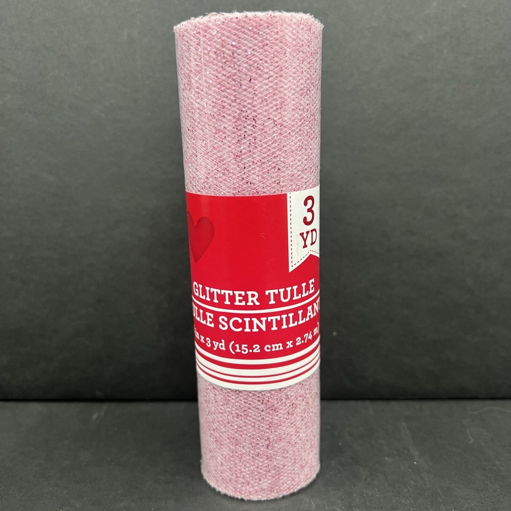 Crafter’s Square Glitter Tulle 6” X 3 Yards Pink With Pink Glitter