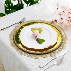 10.5″ White Round Dinner Plates With Gold Scalloped Rim Wedding Tableware