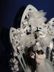 New Vintage Dark skin Bride & Groom chapel arch Wedding Cake Top, #325