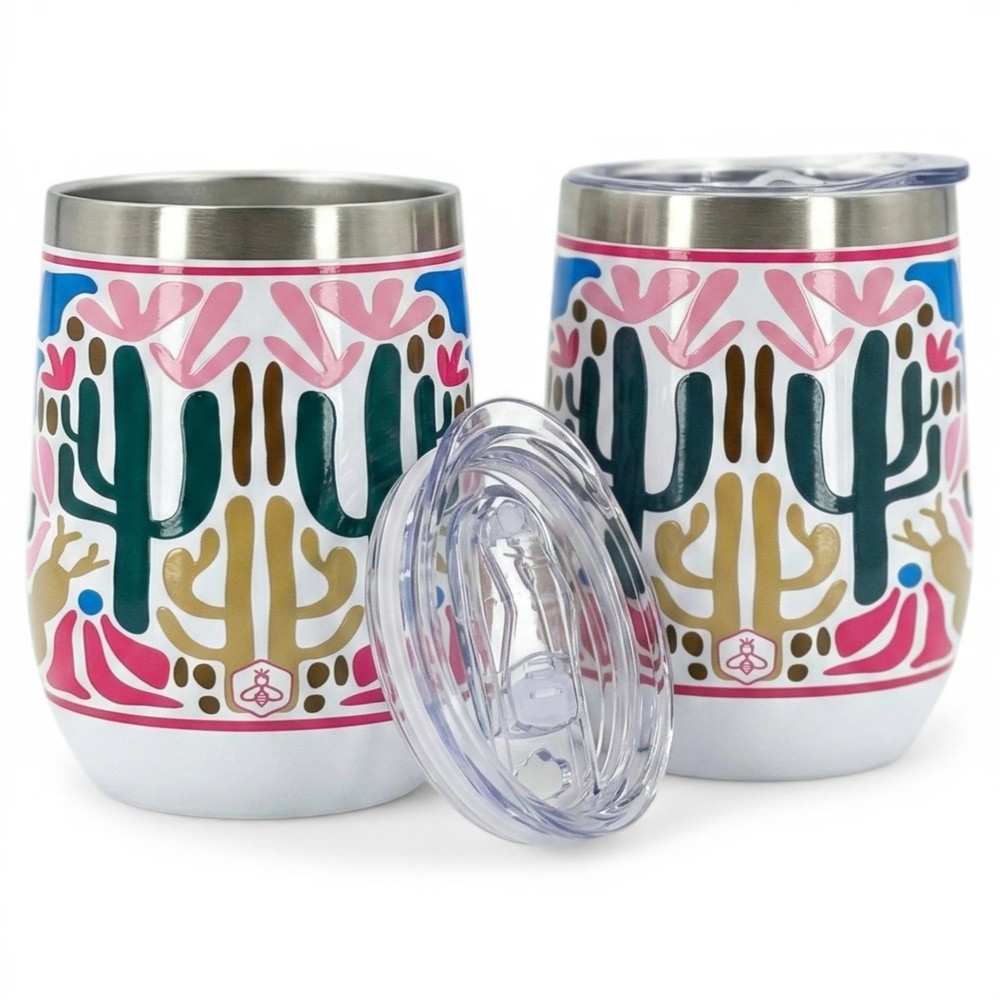 Biddlebee 12 Oz Stemless Wine Tumblers with Lids, 2-Pack – Insulated Stain