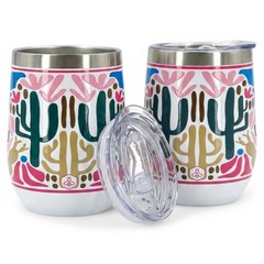 Biddlebee 12 Oz Stemless Wine Tumblers with Lids, 2-Pack – Insulated Stain
