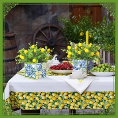 Blue Tile Lemon Centerpiece Decor – Amalfi Coast Style Box with Artificial Lemon