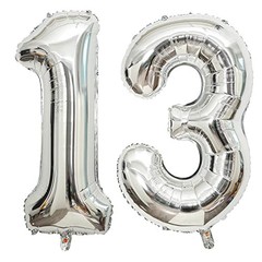 13 Number Balloons Giant Jumbo Huge 13 or 31 Foil 40 Inch Silver Silver 13