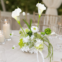 White Green Faux Floral Centerpiece Wedding Table Runner Arrangement Decor