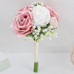6Pc Bridesmaid Bouquets Artificial Silk Flowers Dusty Pink White Wedding Decor