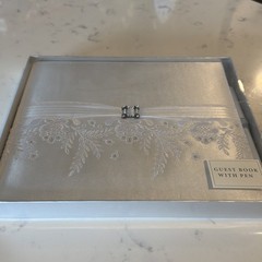 Elegant Satin Hallmark Guest Book with pen. Embroidered Lace Rhinestone New