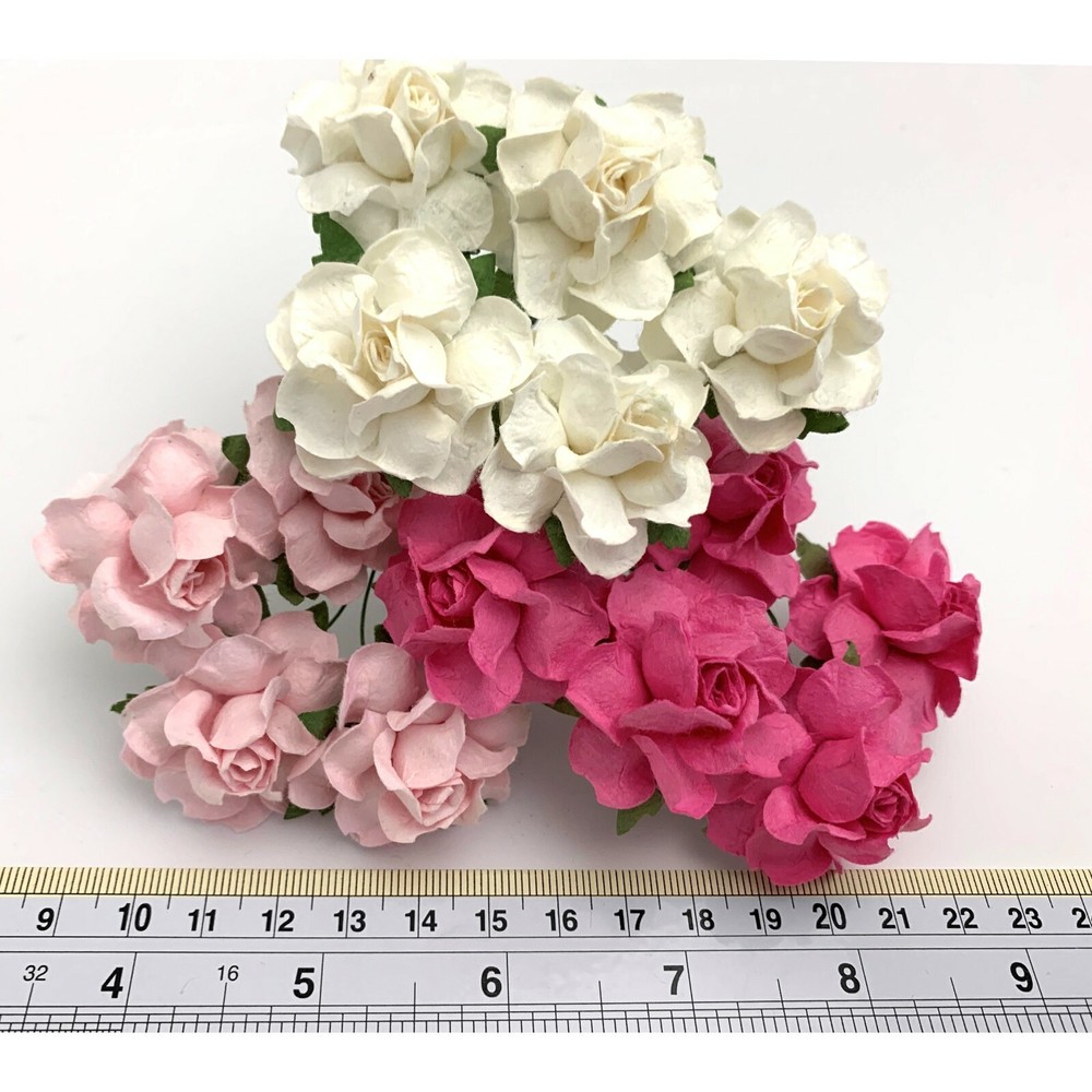 1-1/2″ or 3.75 cm White + Pinks Paper Flower Wedding Scrapbook Rose (R21-15/2/3)