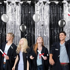 3 Pack 3.3Ft x 6.6Ft Graduation Foil Fringe Curtain Backdrop Decorations, Bla…