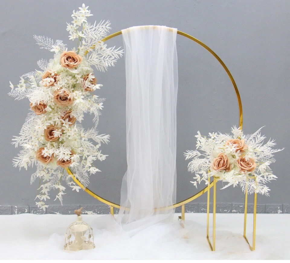 Circle Gold-Plated Shiny Wrought Iron Round Flower Stand Wedding Arch Props Deco